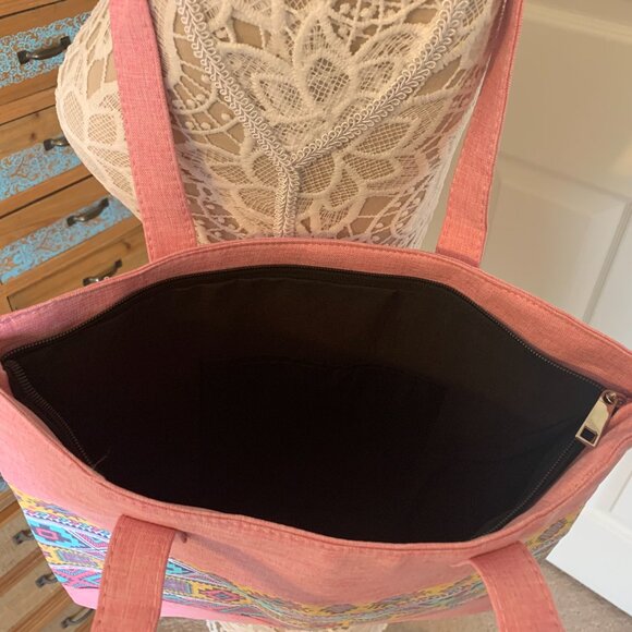 Tribal / Boho / Print Tote Bag - Pink Yellow Blue - Double Handle - NWT - Picture 7 of 7